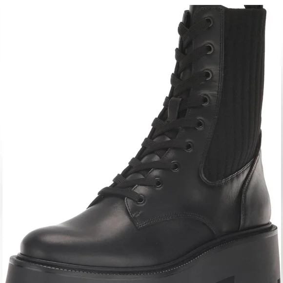 Black Lace Up Combat Boots - Picture 2 of 5